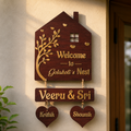 Personalized Wooden Hanging House Name Plate with Family Name & Kids Name Hearts