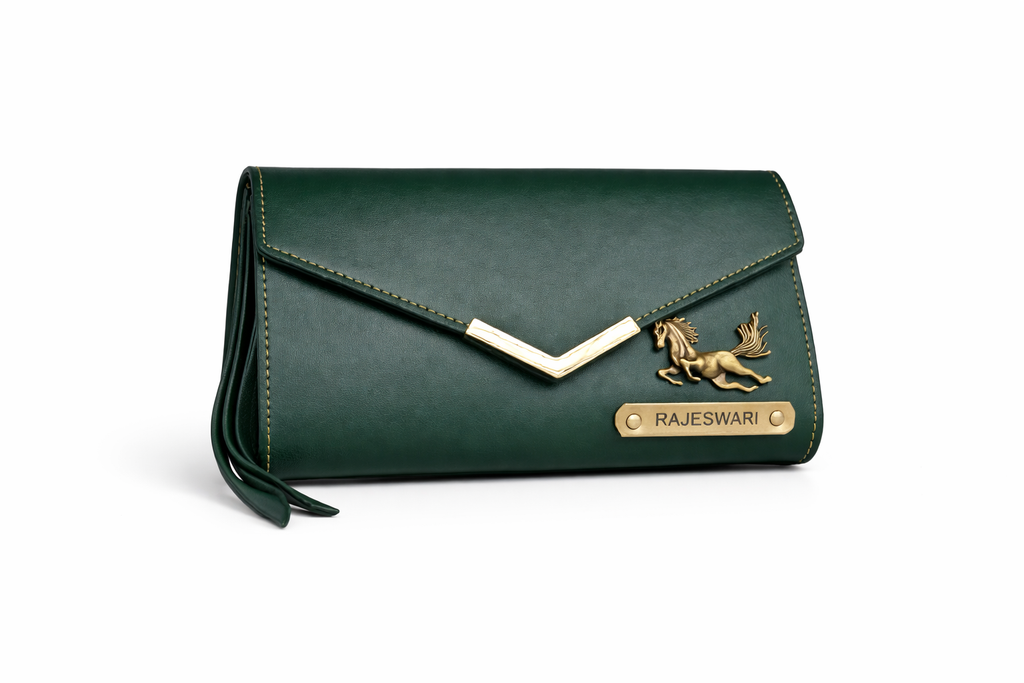 Personalized Envelope Clutch Wallet with Name Plate