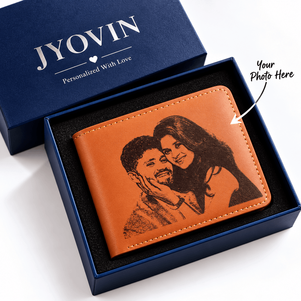 Personalized Engraved Leather Wallet with Name Plate – Custom Photo Illustration