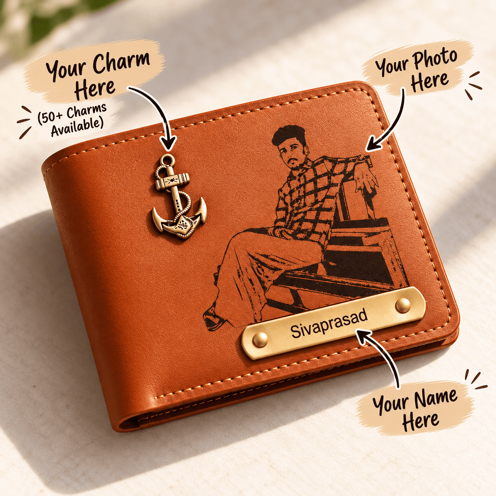 Personalized Engraved Leather Wallet with Name Plate – Custom Photo Illustration