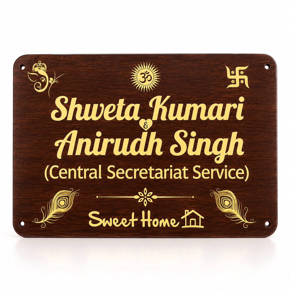 Personalized Wooden Name Plate with Golden Lettering | Custom Home Nameplate