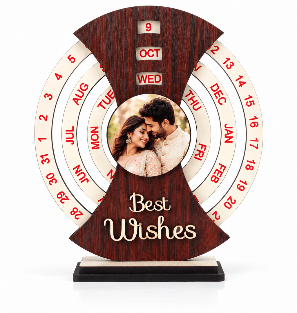 Personalized Wooden Rotating Calendar with Photo | Custom Couple Gift