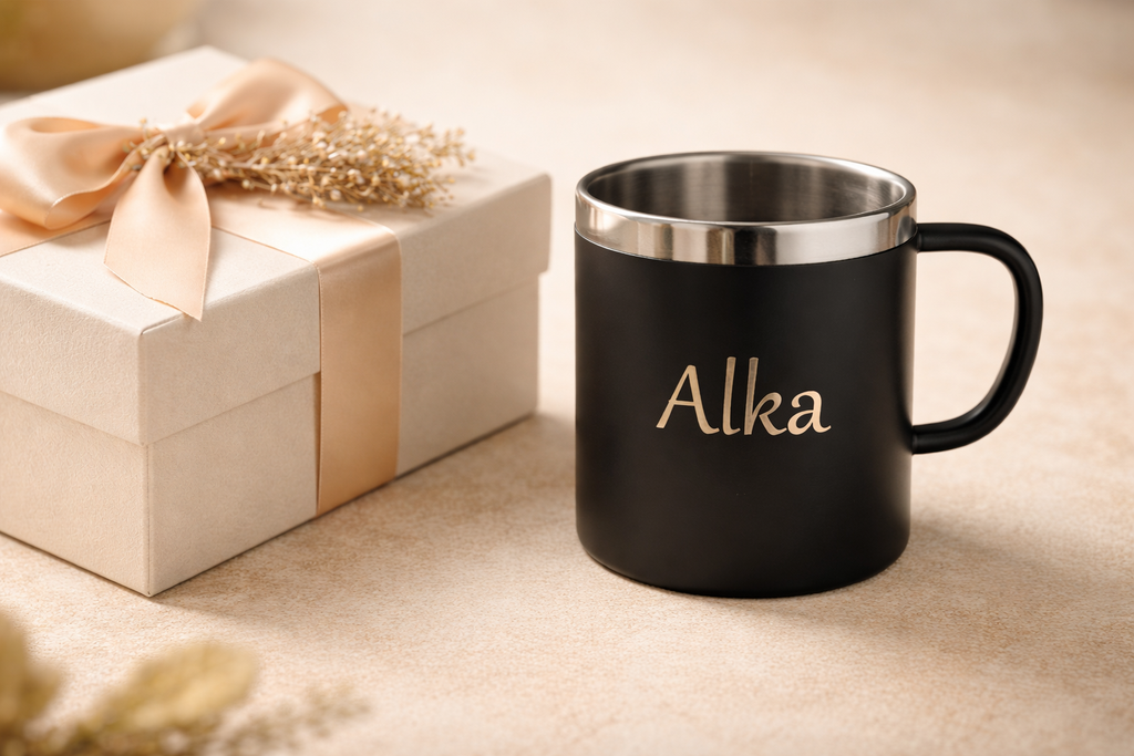 Personalized Black Stainless Steel Coffee Mug with Name
