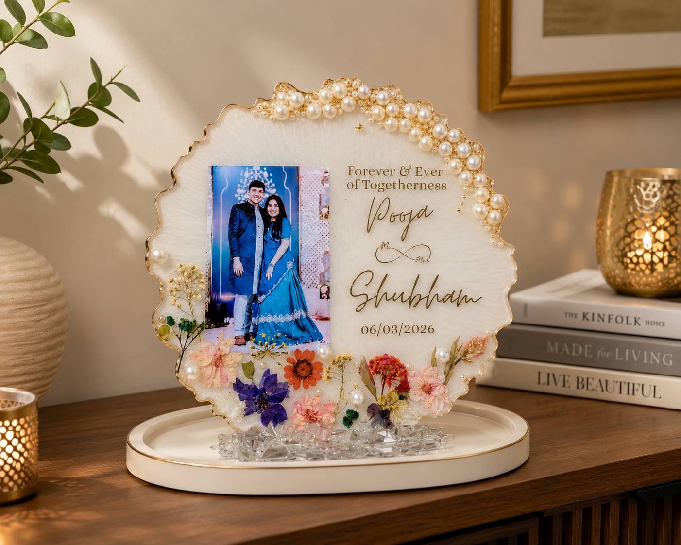 Personalized Couple Photo Resin Frame with Name & Date