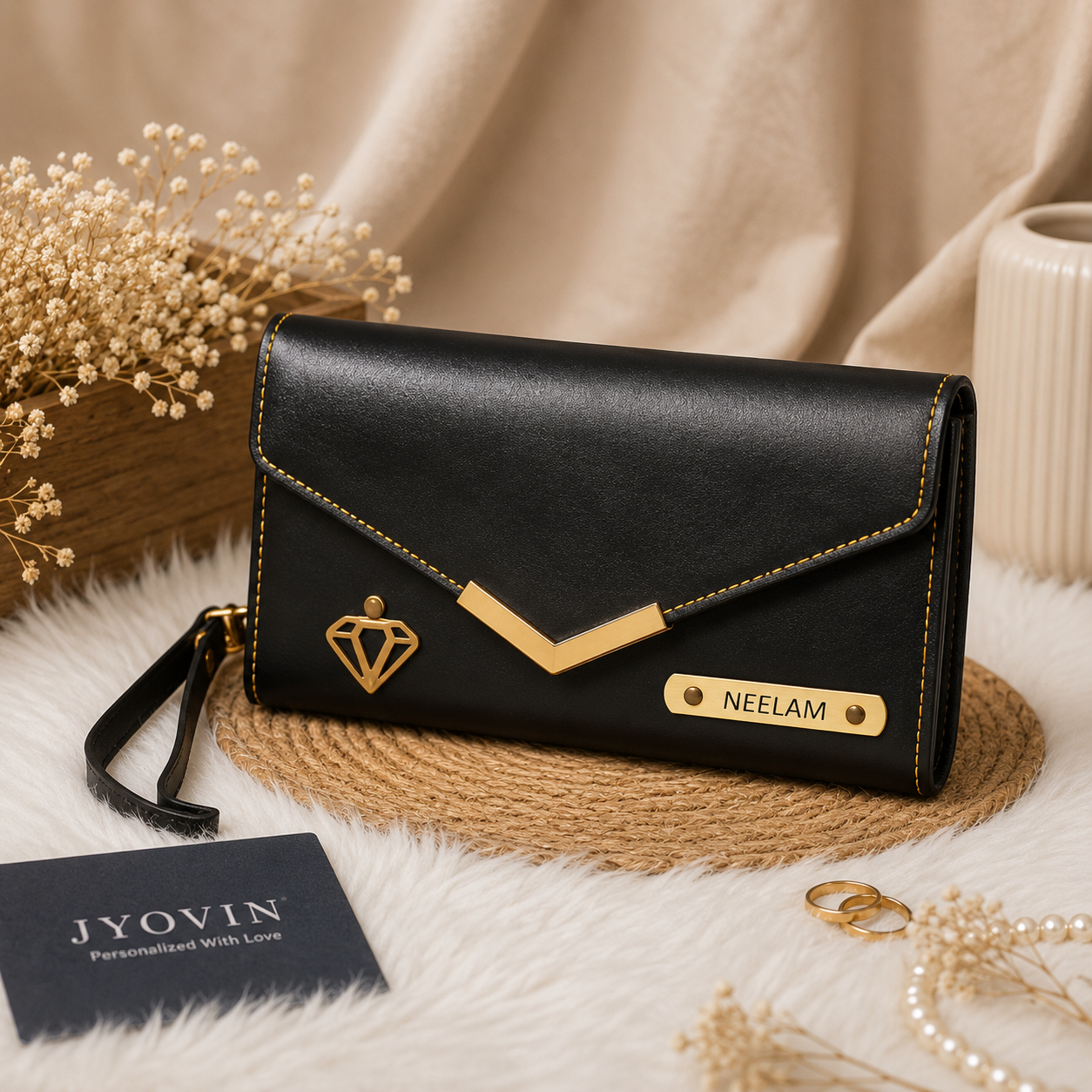 Personalized Envelope Clutch Wallet with Name Plate