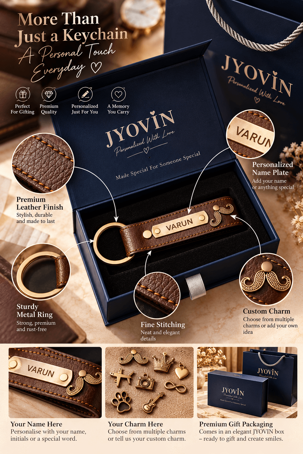 Premium Personalized Leather Keychain – Custom Name Engraved Gift