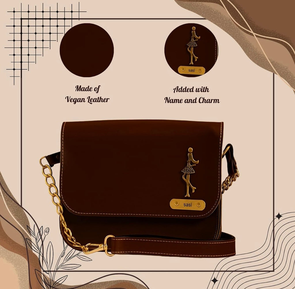 Personalized Women’s Sling Bag with Name Charm – Premium PU Leather Crossbody Purse