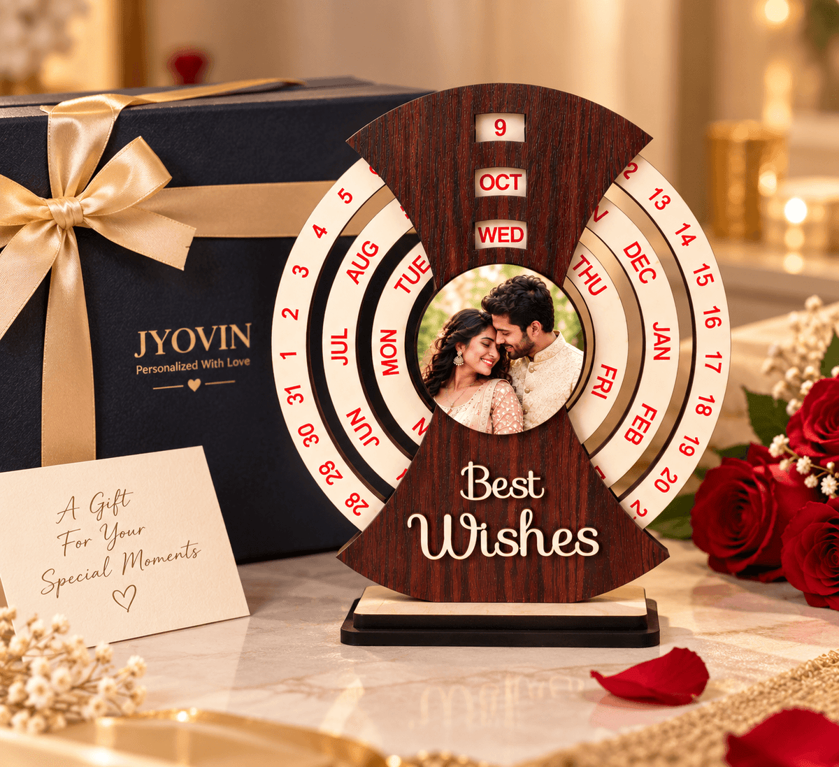 Personalized Wooden Rotating Calendar with Photo | Custom Couple Gift