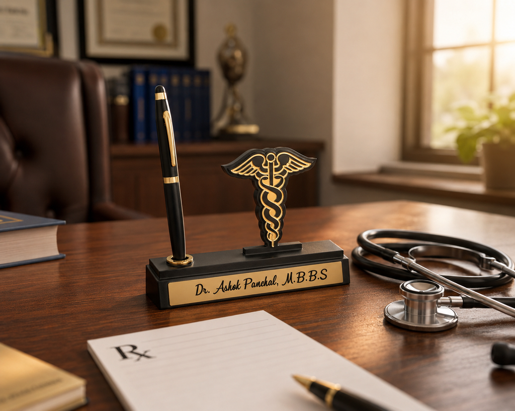 Personalized Doctor Pen Stand with Name & Caduceus