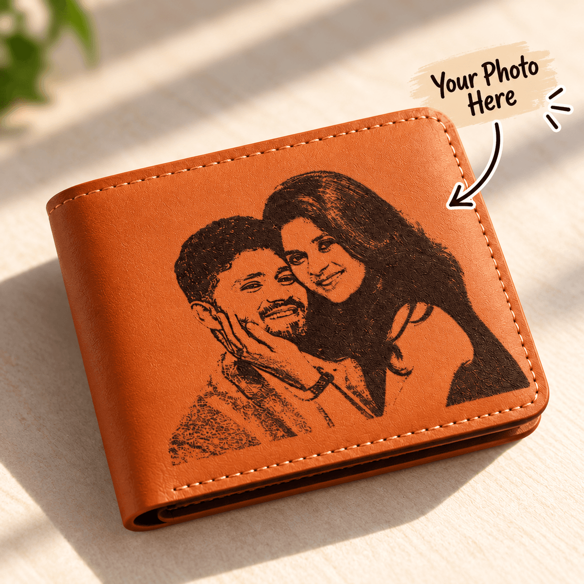 Personalized Engraved Leather Wallet with Name Plate – Custom Photo Illustration