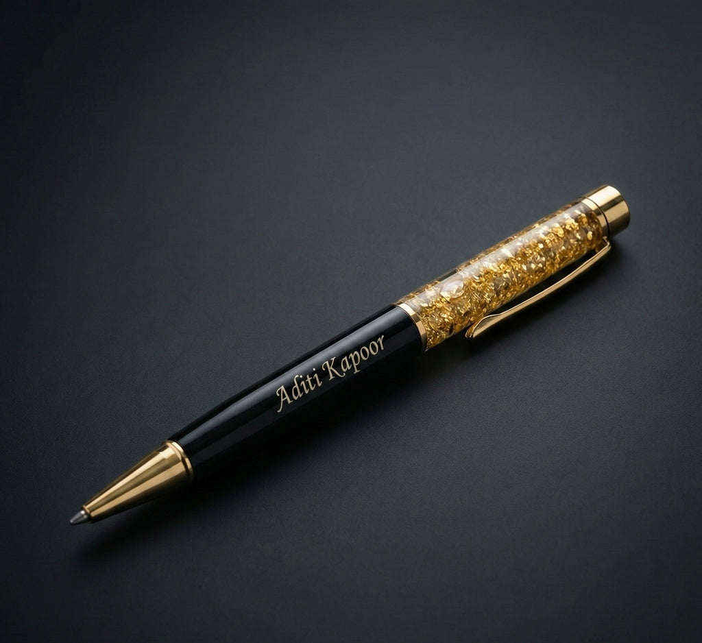 Personalized Gold Flake Luxury Pen – Name Engraved Gift