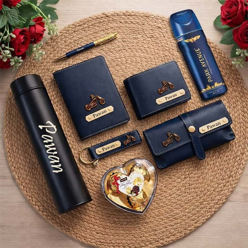 Signature Royal Blue Personalized Gift Hamper for Men | Custom Name Luxury Combo