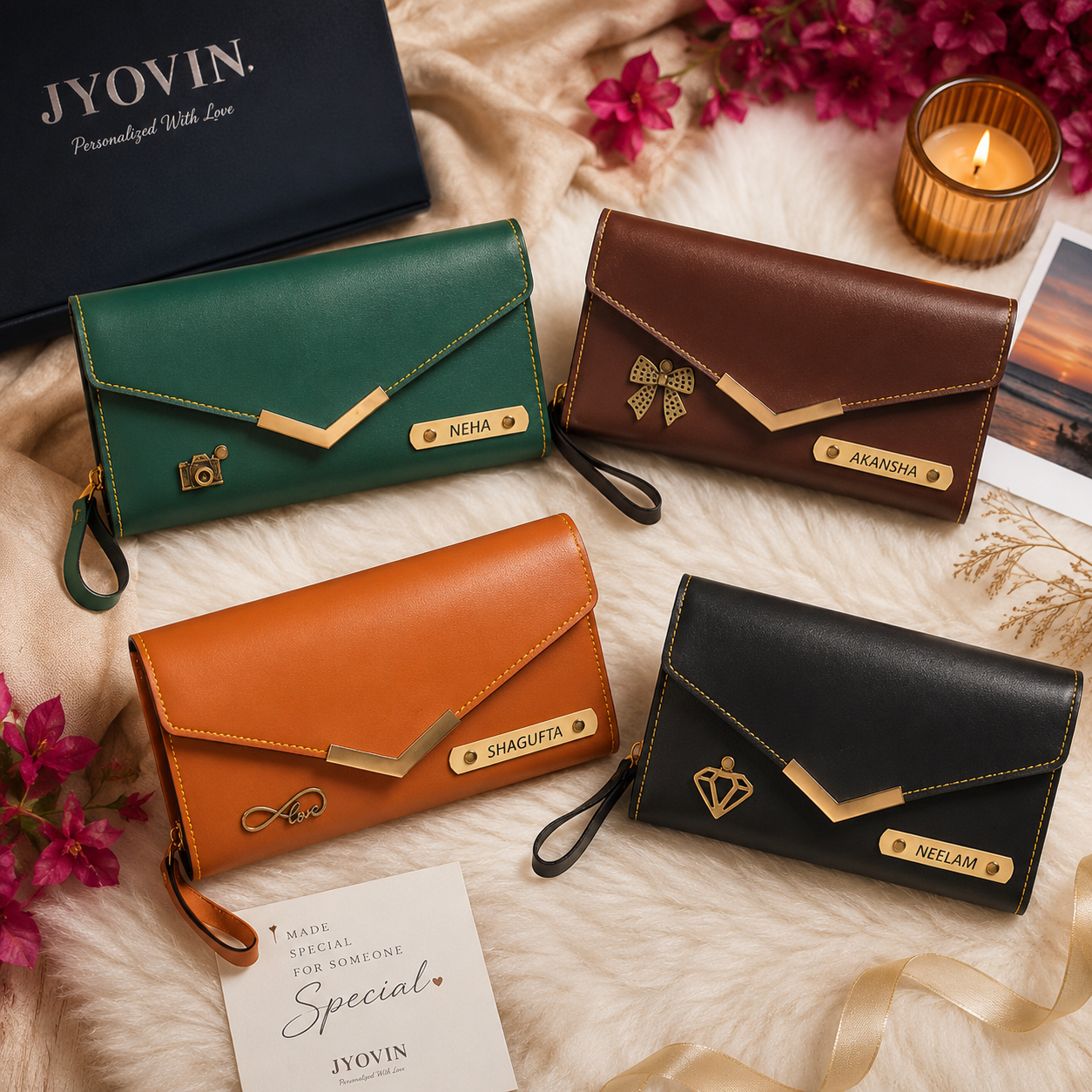 Personalized Envelope Clutch Wallet with Name Plate