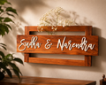Personalized Wooden Name Plate with Flower Holder | Custom Couple & Family Name Board