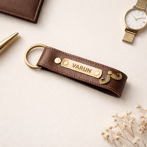 Premium Personalized Leather Keychain – Custom Name Engraved Gift