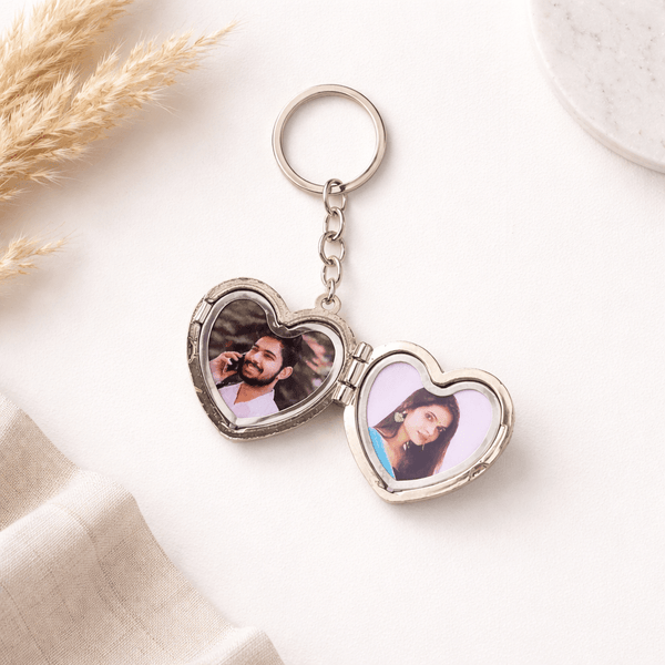 Personalized Heart Locket Keychain with Photo & Name