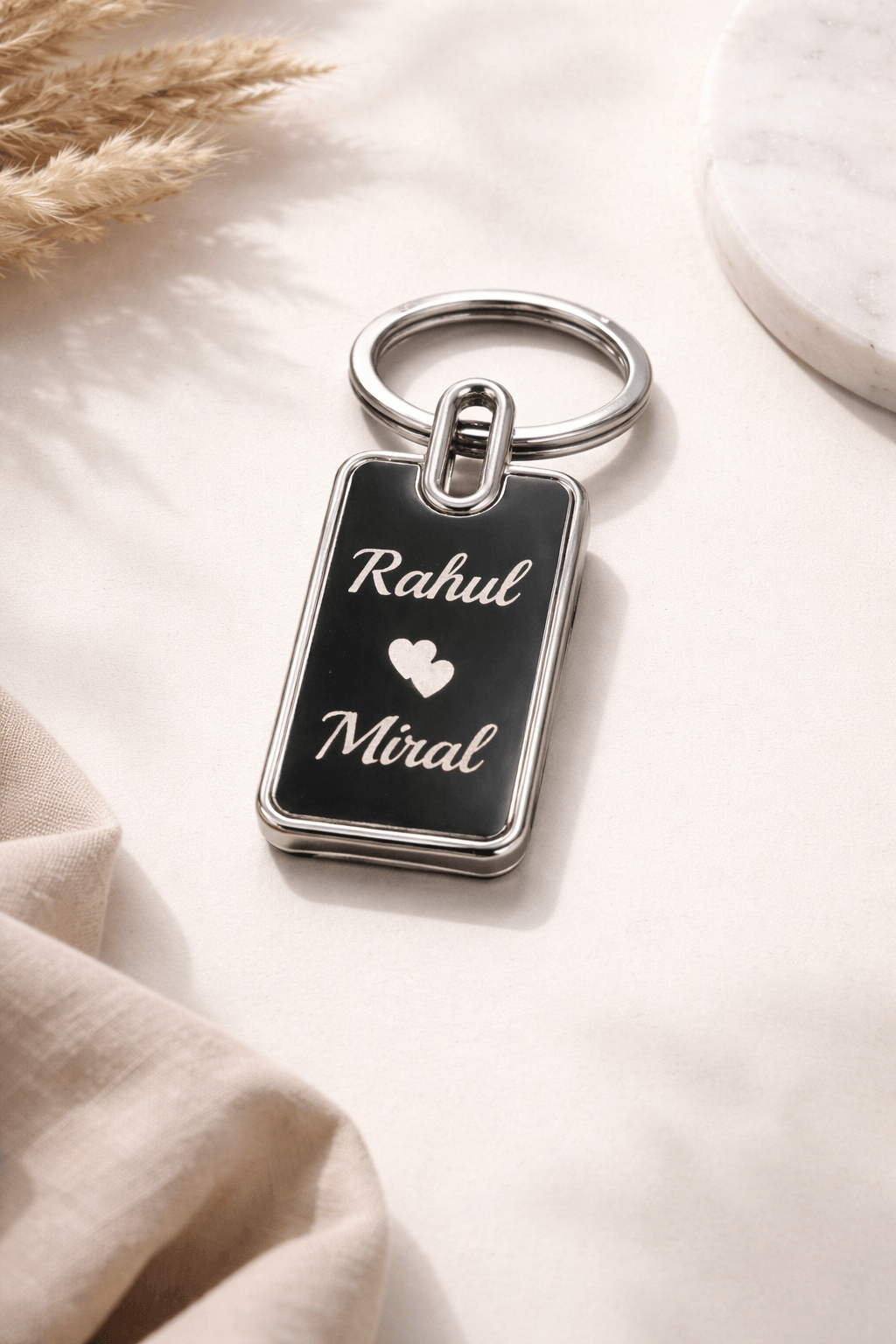 Personalized Couple Name Keychain – Custom Engraved Love Keyring Gift