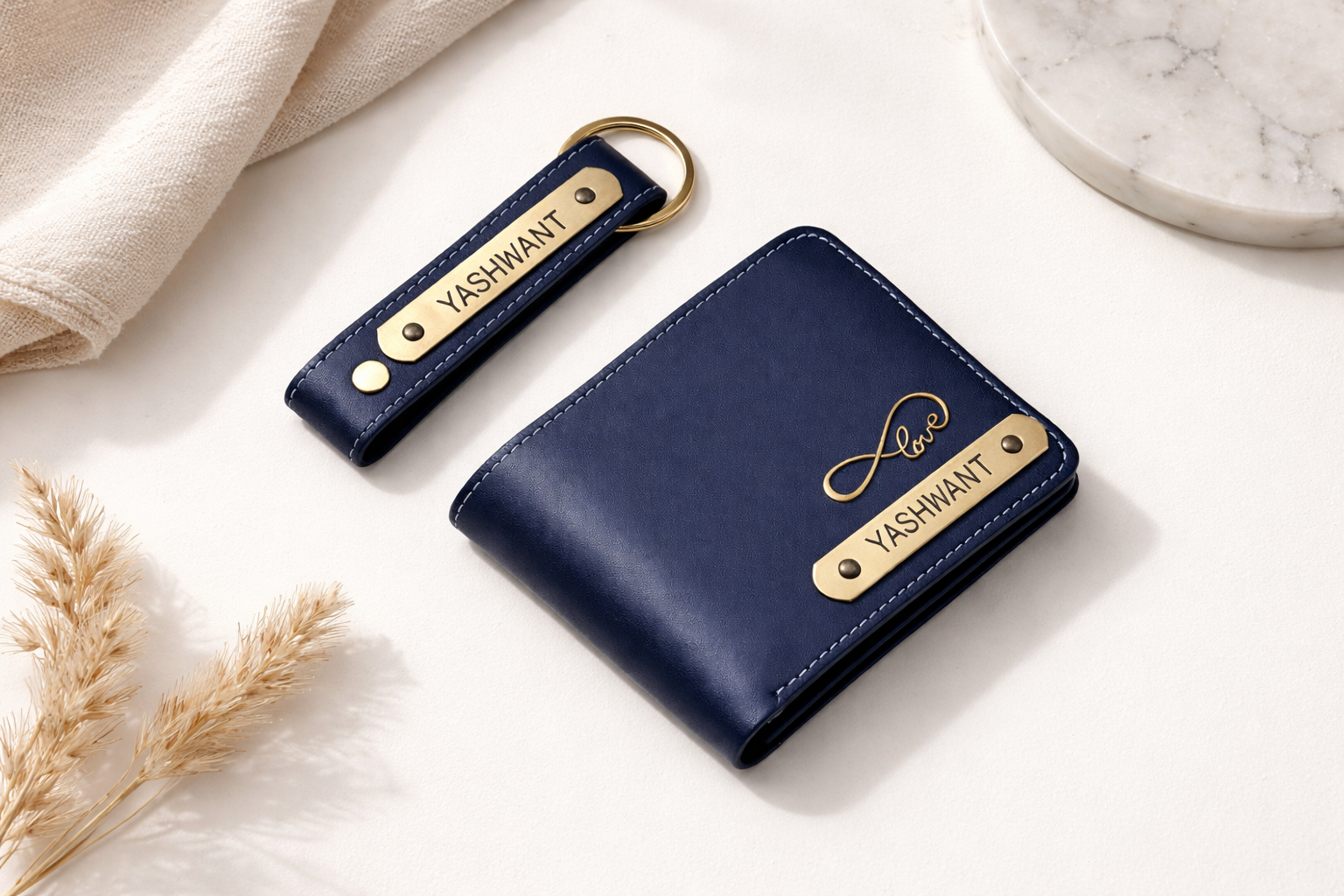 Personalized Premium Leather Wallet & Keychain Gift Set