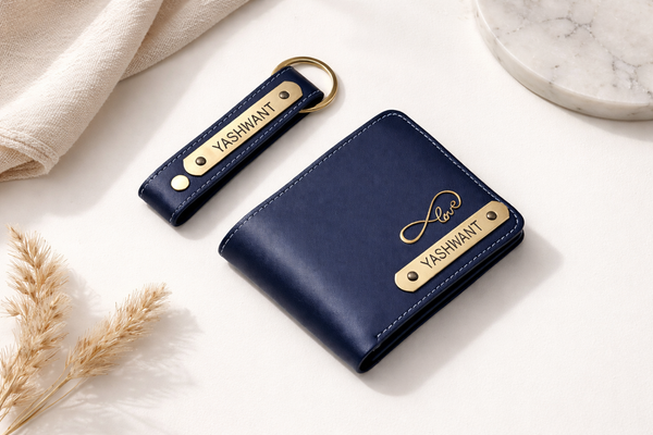 Personalized Premium Leather Wallet & Keychain Gift Set