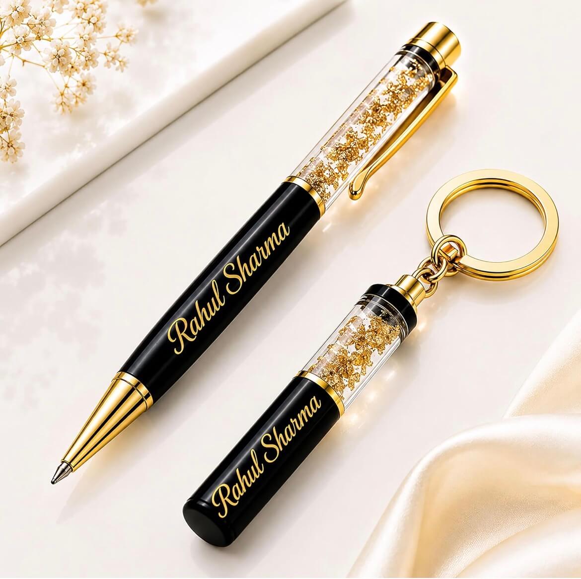 Personalized Gold Flake Luxury Pen – Name Engraved Gift