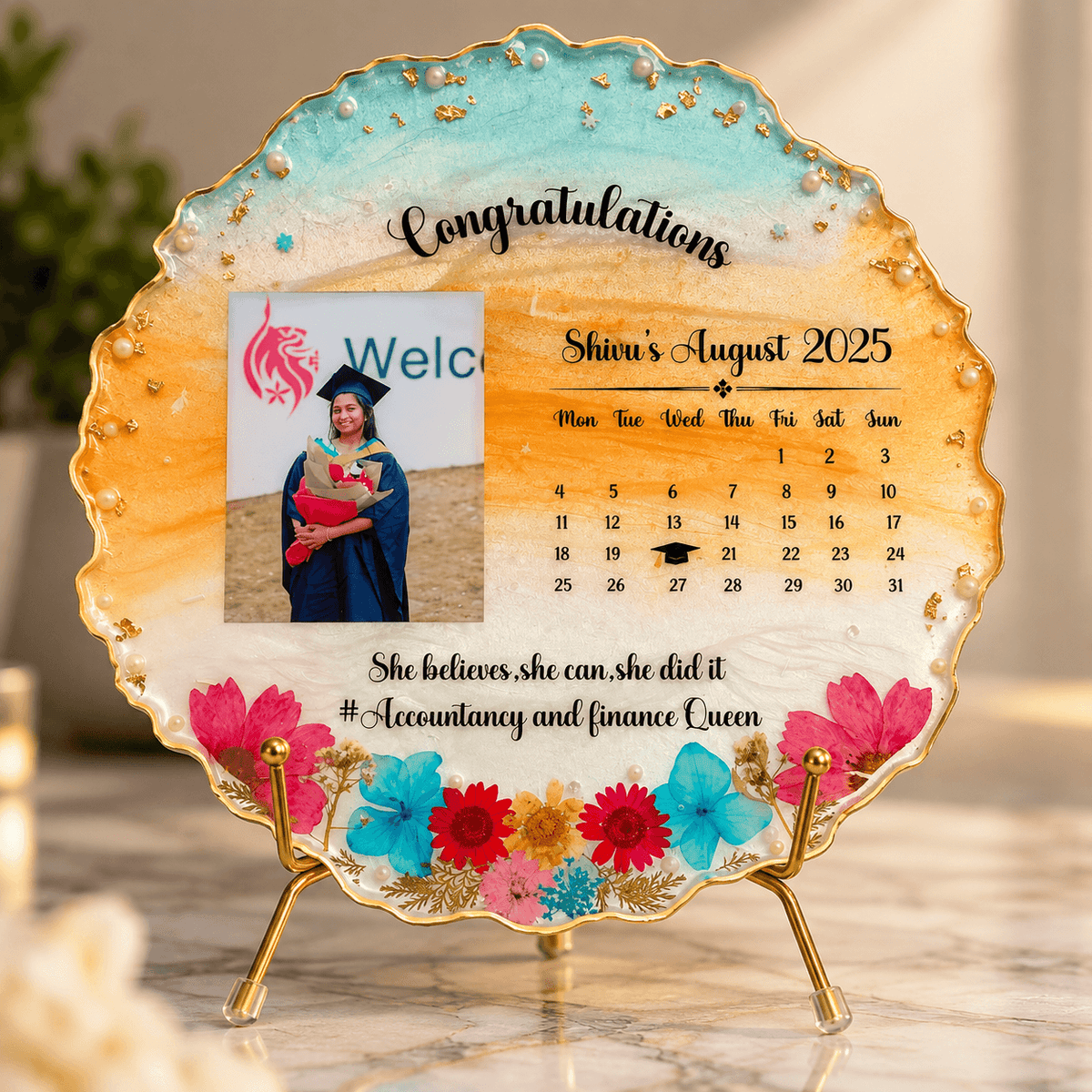Personalized Resin Photo Frame with Calendar & Name | Custom Gift