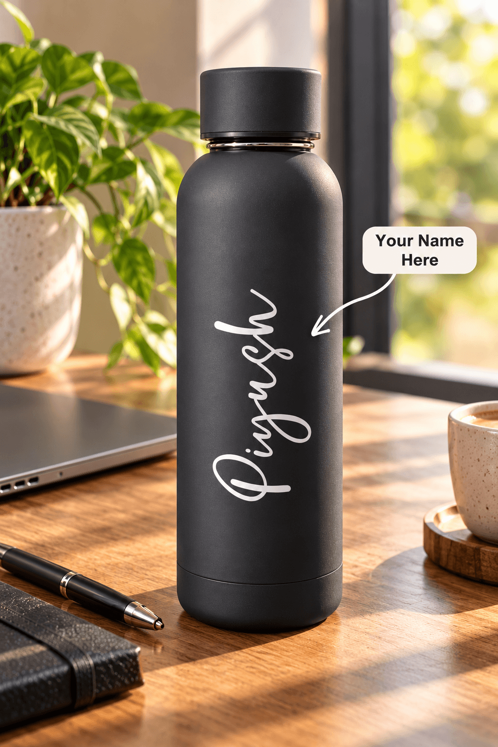 Personalized Matte Black Stainless Steel Water Bottle