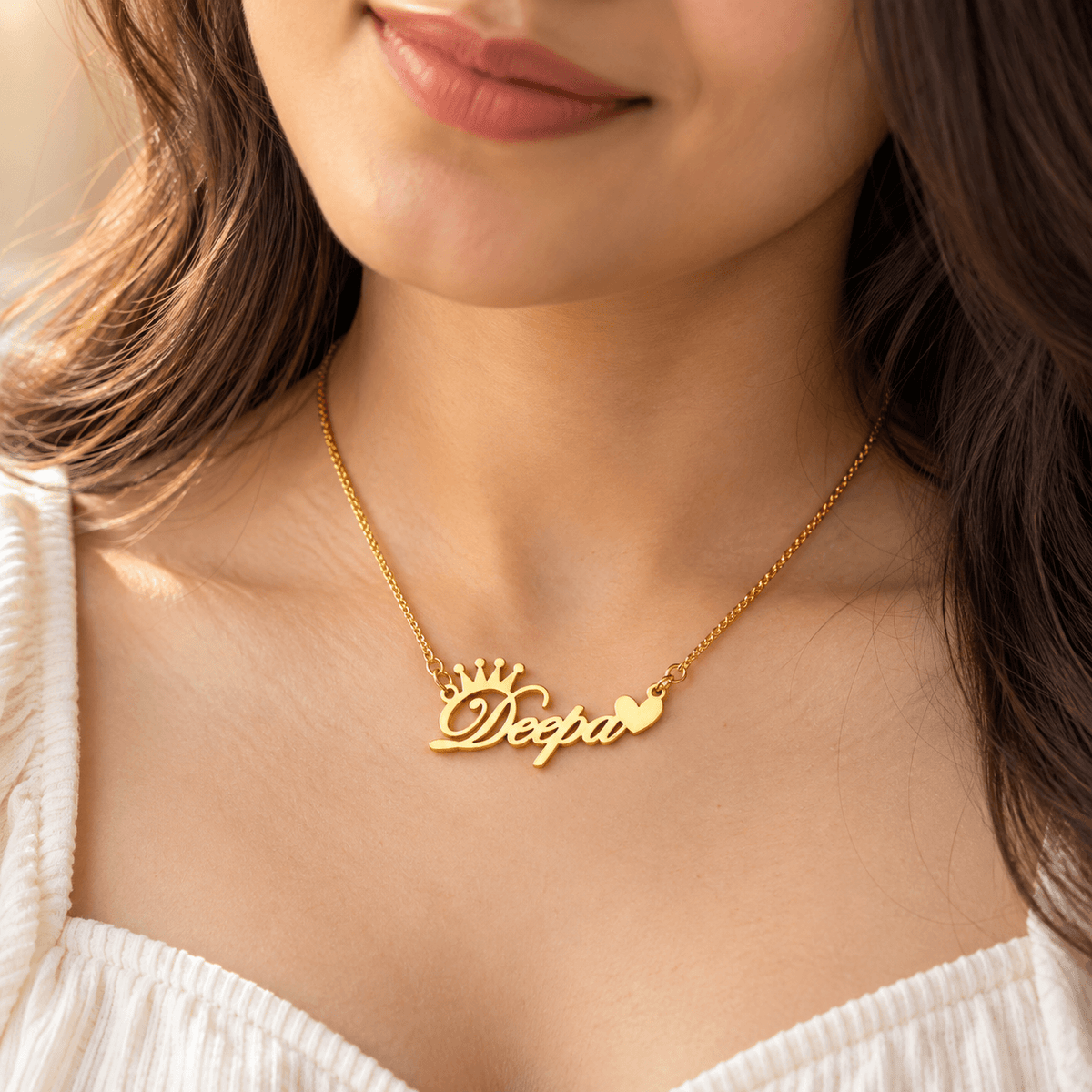 Custom Name Crown Necklace – Gold Finish