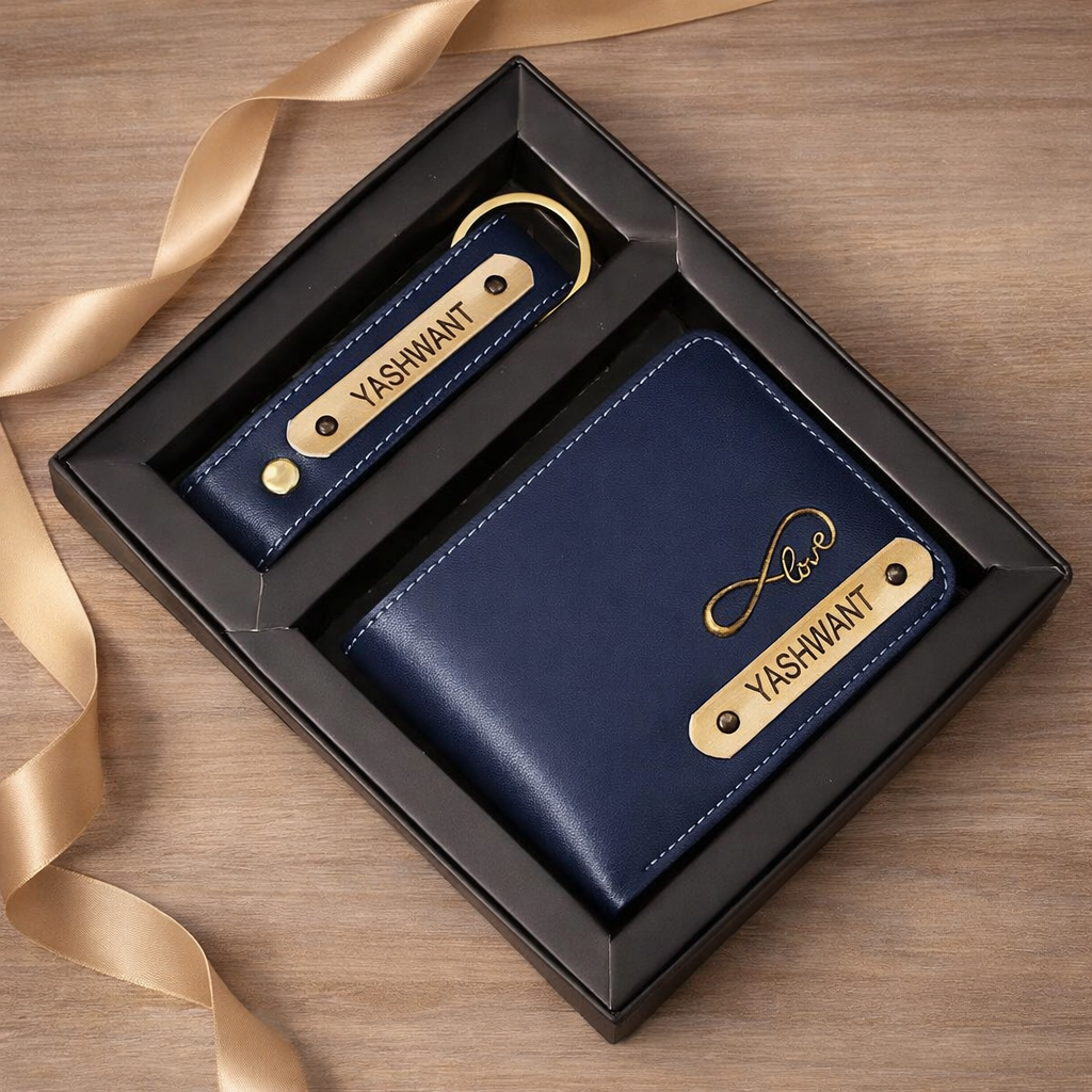 Personalized Premium Leather Wallet & Keychain Gift Set