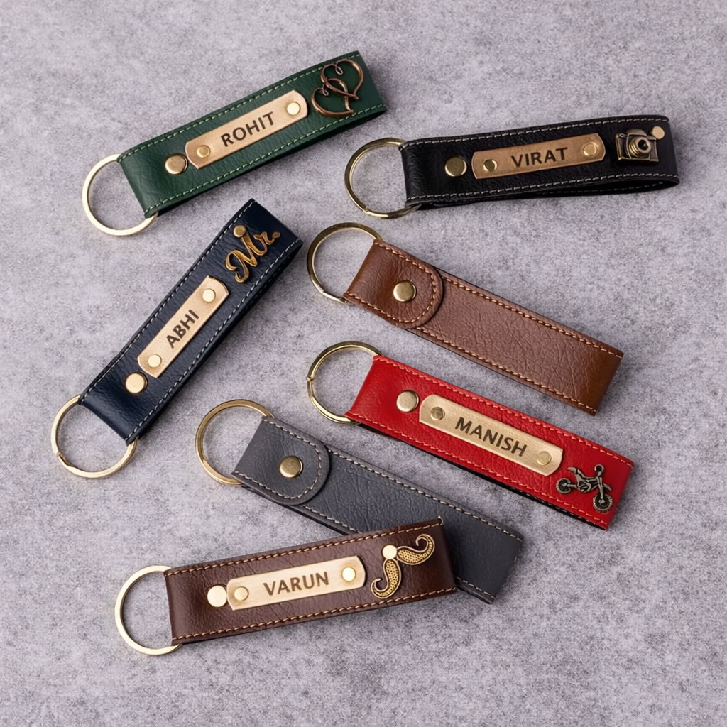 Premium Personalized Leather Keychain – Custom Name Engraved Gift