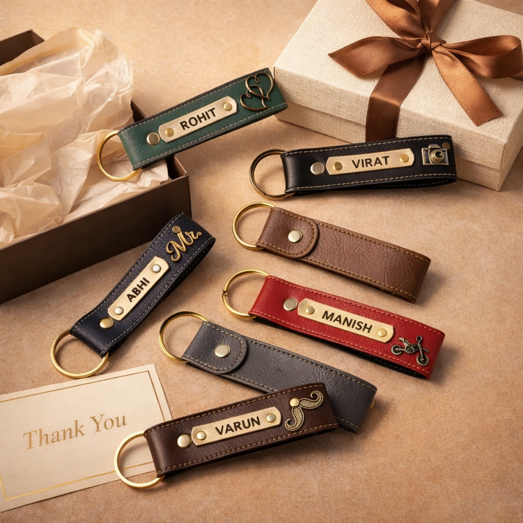 Premium Personalized Leather Keychain – Custom Name Engraved Gift
