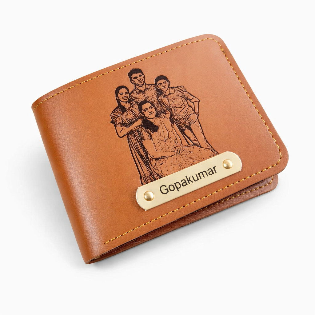 Personalized Engraved Leather Wallet with Name Plate – Custom Photo Illustration