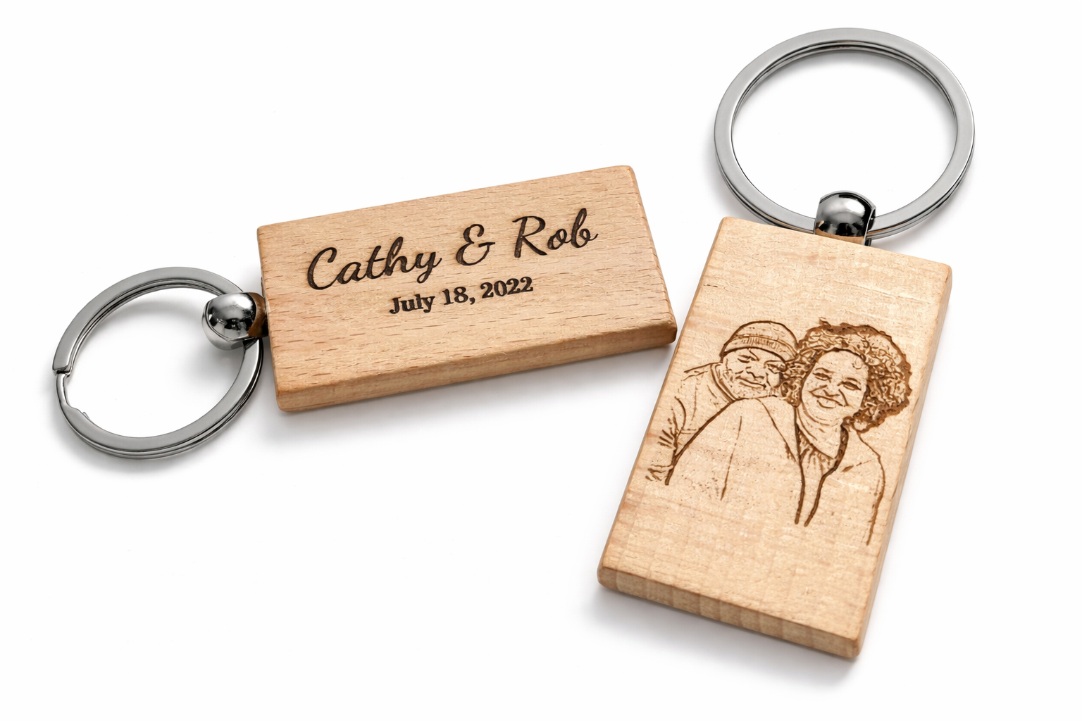 Personalized Wooden Photo Keychain – Custom Engraved Portrait