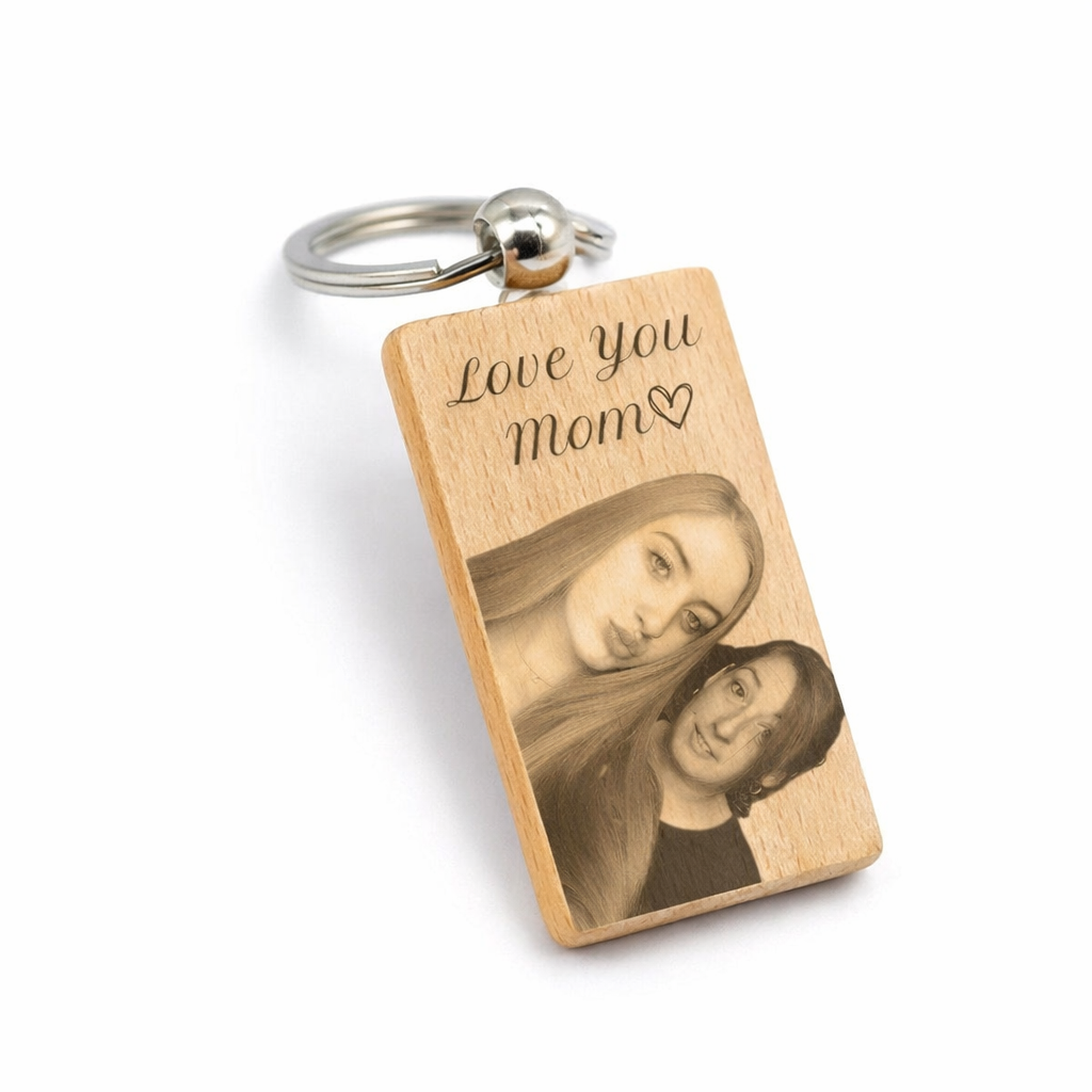 Personalized Wooden Photo Keychain – Custom Engraved Portrait
