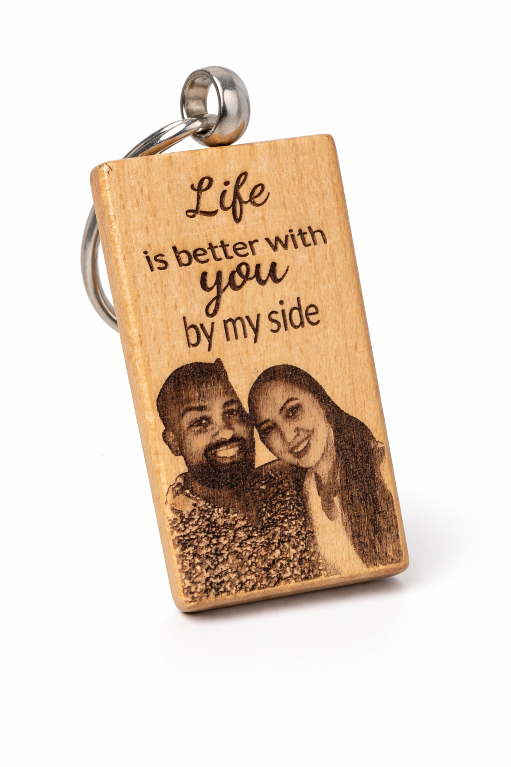 Personalized Wooden Photo Keychain – Custom Engraved Portrait