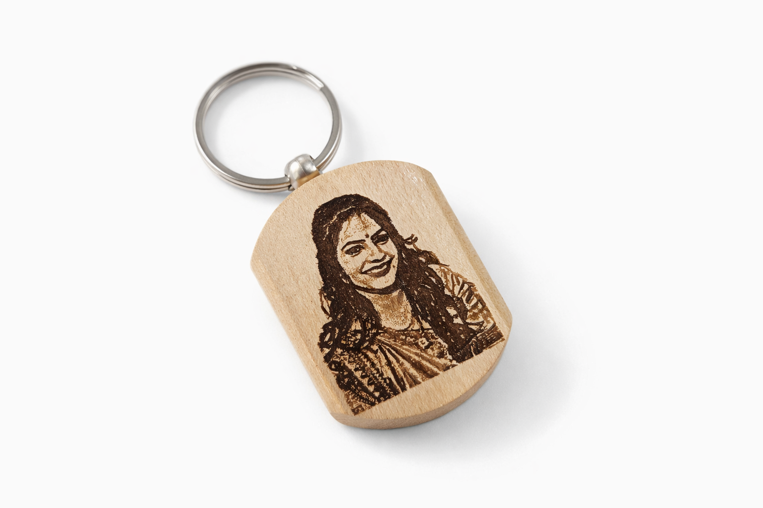 Personalized Wooden Photo Keychain – Custom Engraved Portrait