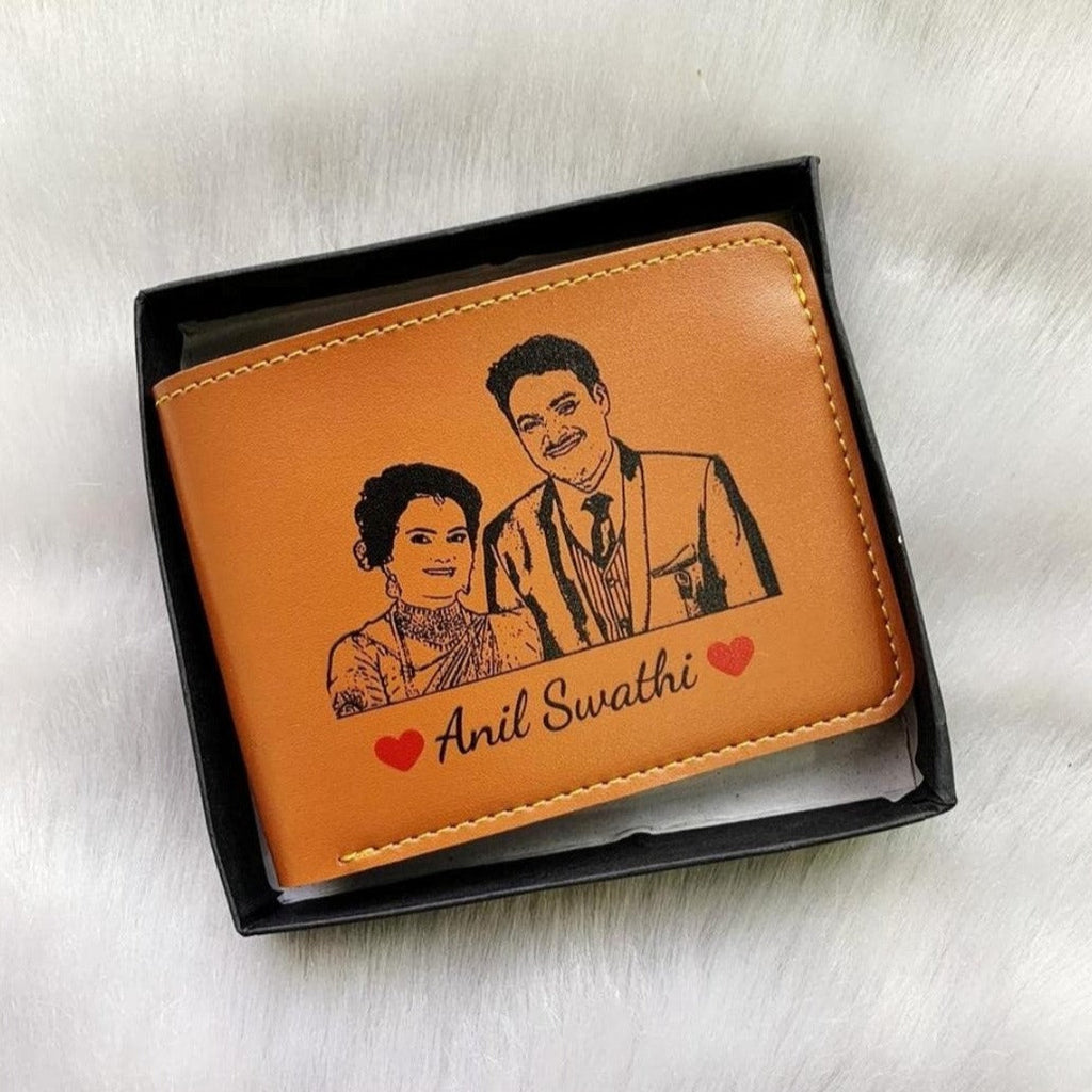 Personalized Engraved Leather Wallet with Name Plate – Custom Photo Illustration