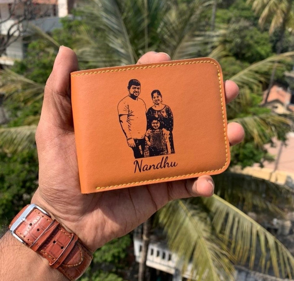 Personalized Engraved Leather Wallet with Name Plate – Custom Photo Illustration