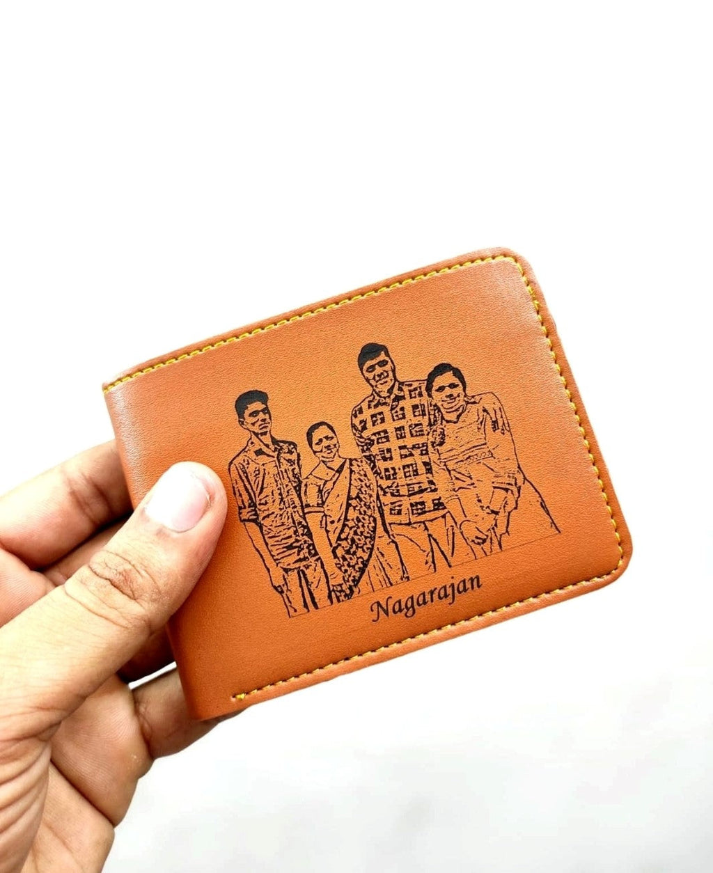 Personalized Engraved Leather Wallet with Name Plate – Custom Photo Illustration