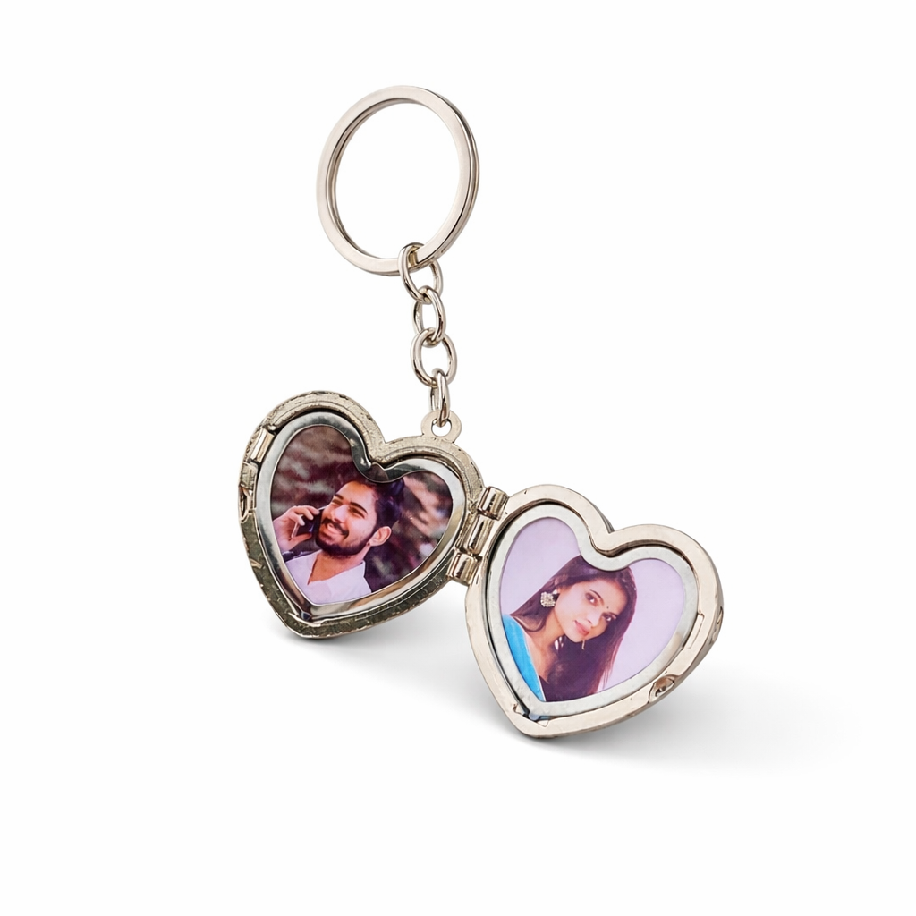 Personalized Heart Locket Keychain with Photo & Name