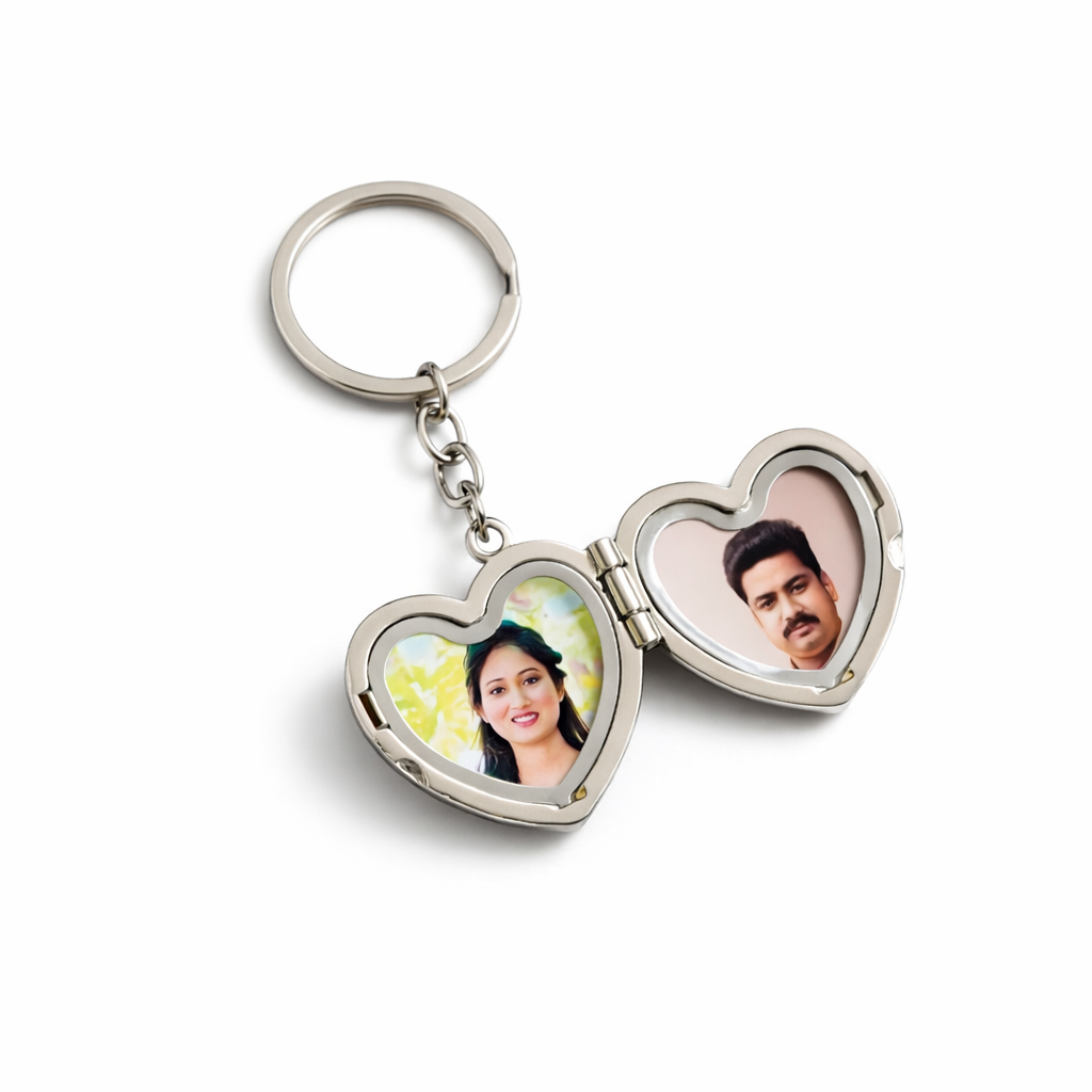 Personalized Heart Locket Keychain with Photo & Name