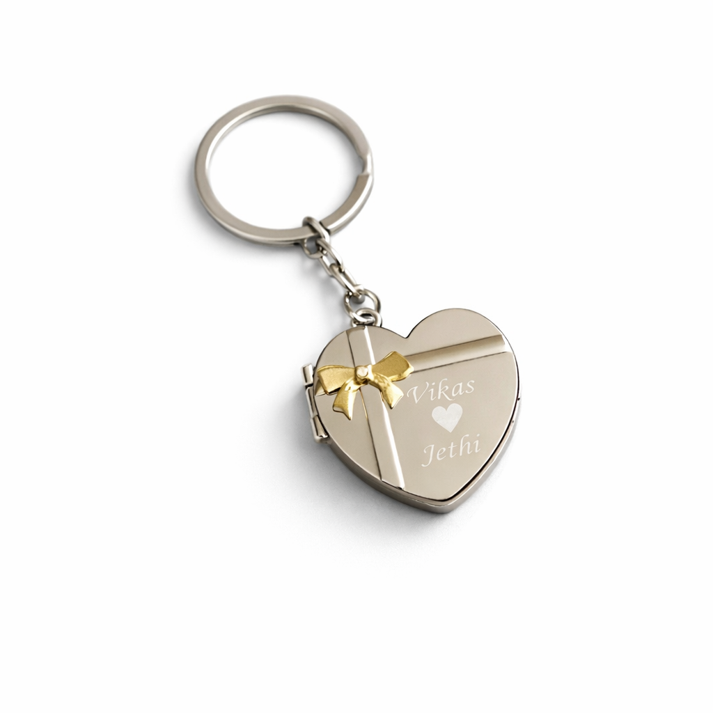 Personalized Heart Locket Keychain with Photo & Name
