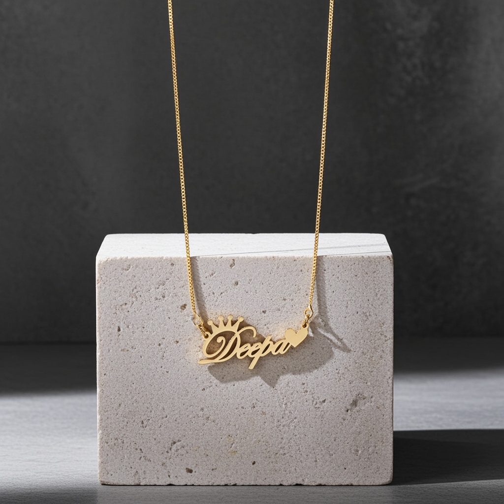 Custom Name Crown Necklace – Gold Finish