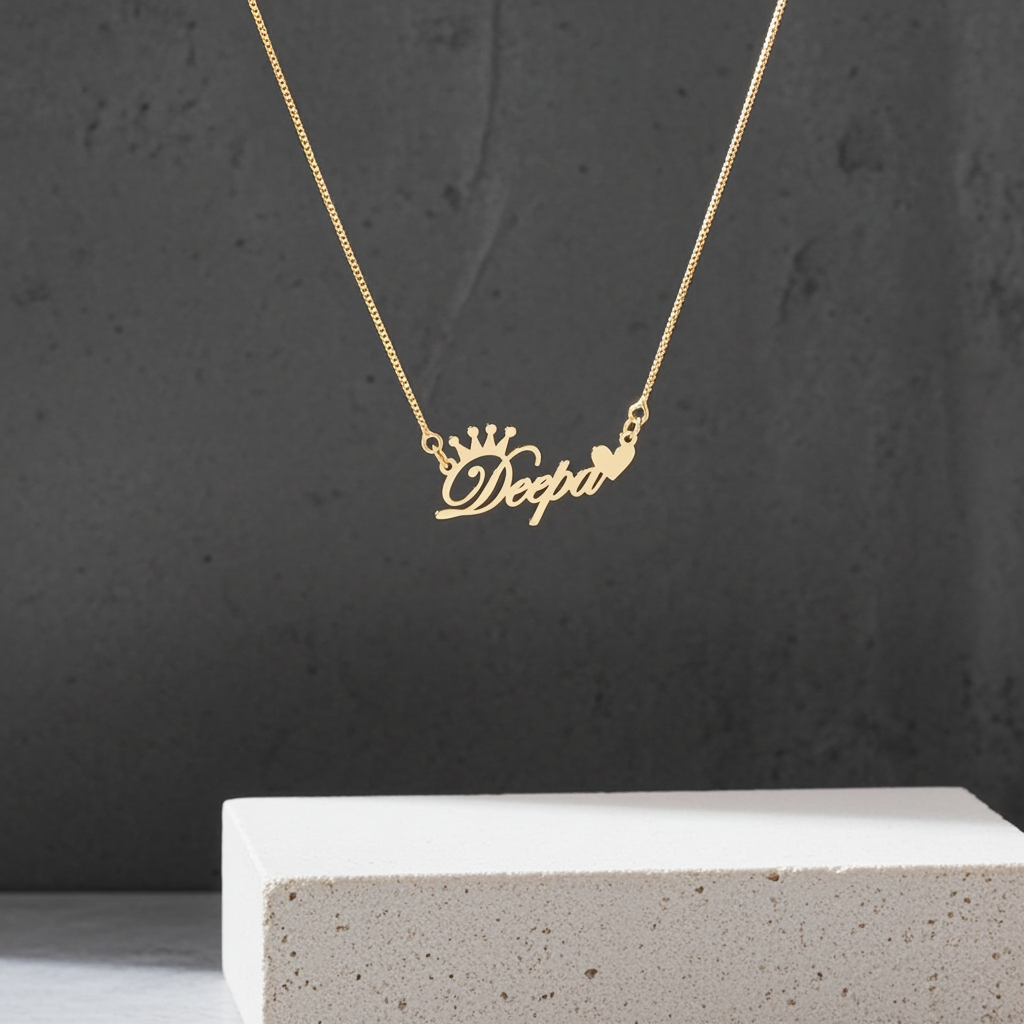 Custom Name Crown Necklace – Gold Finish