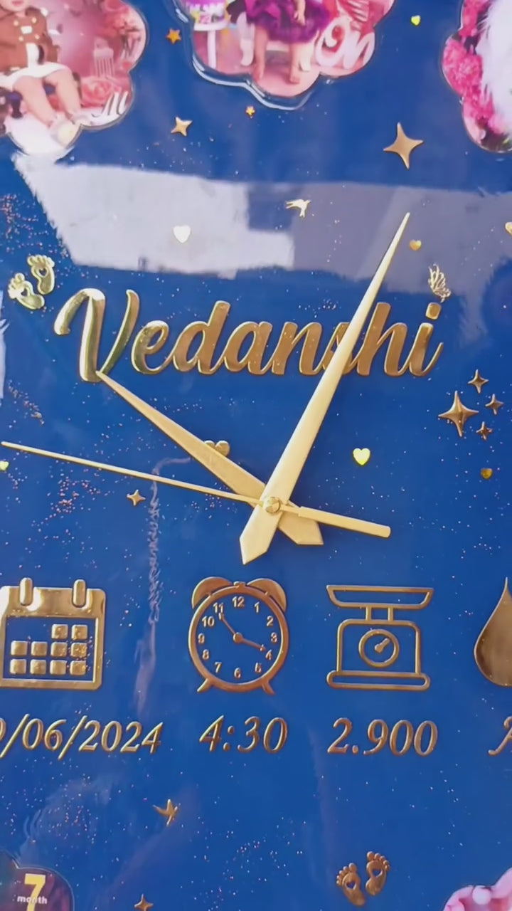 Personalized Baby Photo Wall Clock with Name & Birth Details